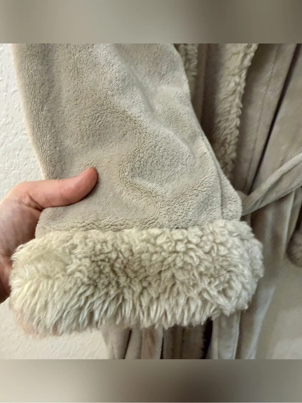 Pottery Barn Hooded Ombre Tipped Faux Fur Robe - S/M